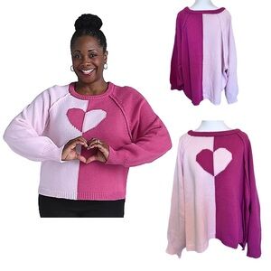 NWOT Kate & Mallory Two-Tone Pink Heart Intarsia Cotton Blend Sweater 3X